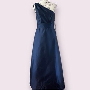 ALFRED SUNG Navy Blue One-Shoulder Maxi Dress
